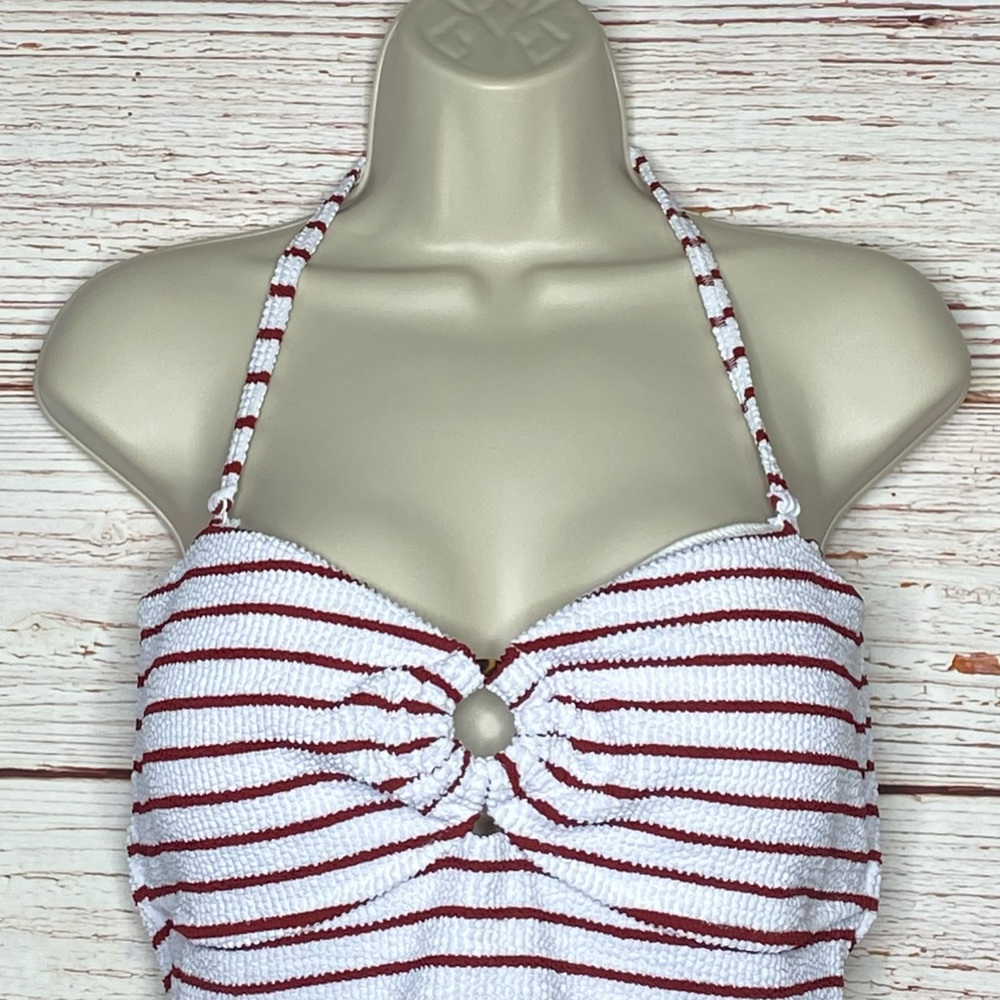 New J Crew Scrunchie Ring Bandeau One Piece Swimsuit in Red White Stripe… - Picture 9 of 13